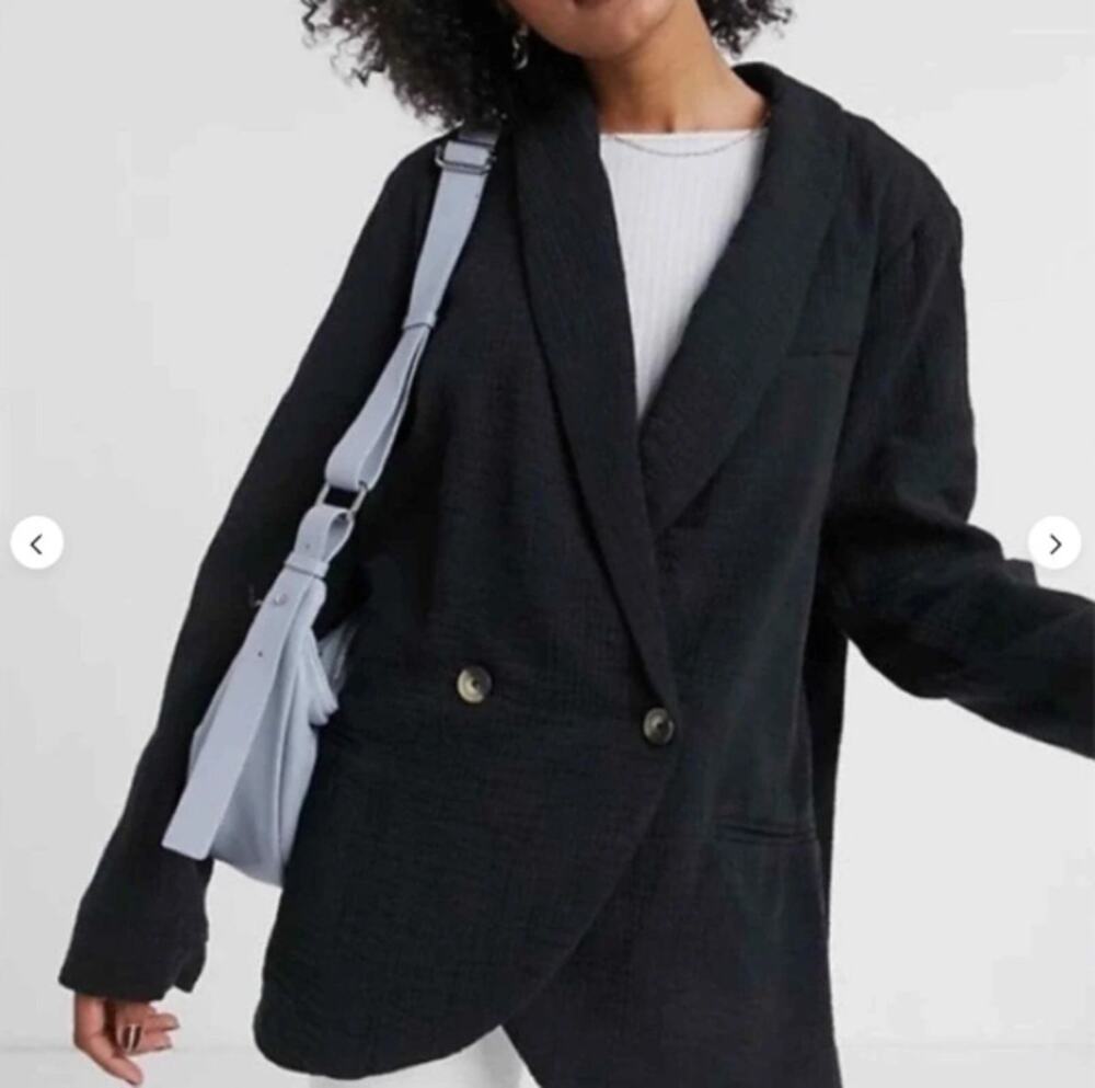 Free People Black Rowan Gauze Cotton Oversized Blazer Medium